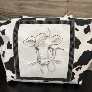 Cow Print Canvas Tote, Farmhouse Style Shoulder Bag, Western Shopping Bag